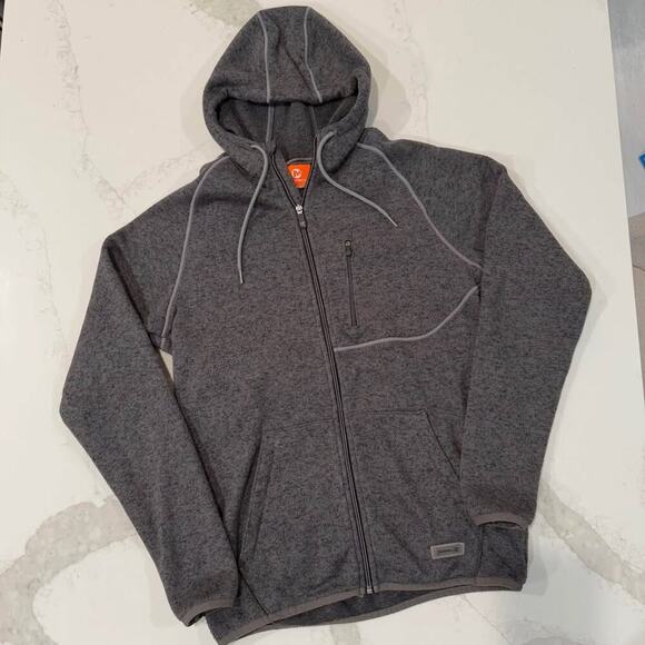 Merrell FullZip Gray Hoodie Sweatshirt Mens Medium Fuzzy Inside Outdoor Gorpcore - Picture 1 of 9